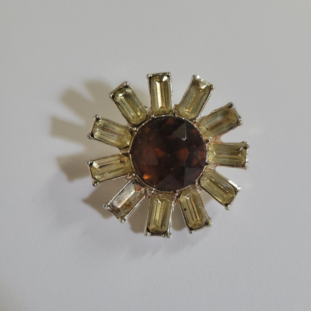 Vintage Mid-Century Modern Atomic Sunburst Brooch Amber Yellow 1.25in MCM Retro